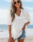 Ivory Embroidered Lace Tie Blouse