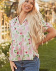 Natasha Floral Drawstring V Neck Peplum Blouse