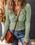 Alice Textured Twist Front V Neck Long Sleeve Top