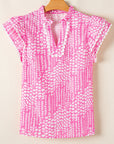 Cynthia Ric Rac Trim Flutter Sleeve Notch V Neck Blouse