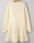 Solid Tiered Ruffle Hem Long Sleeve Dress