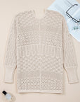 Solid Hollow Knit Open-Front Cardigan