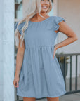 Ellis Flutter Sleeve Ruched Denim Casual Dress