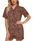 Leather Floral Print Women's Pajama Set