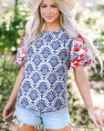 Julieta Floral Puff Sleeve Frilled Neck Blouse