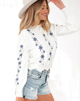 Floral Embroidered Scallop Hem Sweater