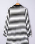 Stripe Collared Pocketed Long Sleeve T-Shirt Dress