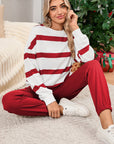 Black Striped Drop Shoulder Pullover and Joggers Set