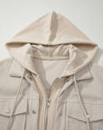 Textured Knit Pocketed Drawstring Hooded Jacket