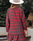 Plaid Ruffle Hem Collared Half-Button Mini Dress