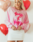 Valentine Hugs & Kisses Tinsel Embroidered Sweatshirt