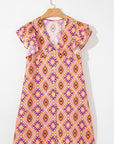Alexandria Floral V Neck Buttoned Ruffled Sleeve Mini Dress