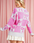 Pink Sweet Bow Two Tone Checkered Sweater