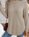 Solid Ribbed Knit Textured Round Neck Top