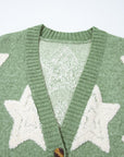 Star Sherpa Textured Buttoned Sweater Cardigan