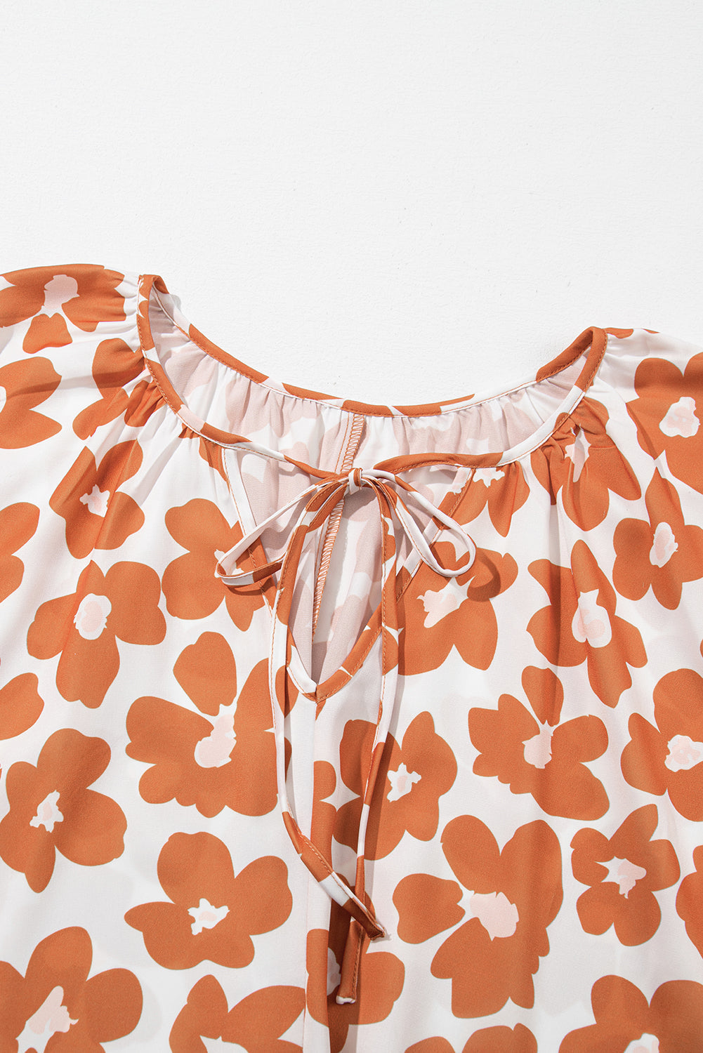 Sky Plus Size Floral Print Drawstring V Neck Short Sleeve Blouse