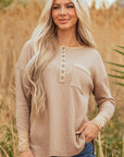 Blake Waffle Textured Tunic Henley Top with Slits