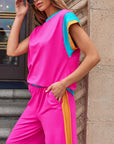 Colorblock Cap Sleeve Tee and Pants Set