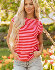 Sarahi Stripe Ribbed Cap Sleeve Round Neck Top
