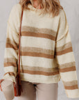 Stripe Reverse Seam Drop Shoulder Baggy Sweater
