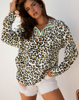 Leopard Contrast Stripe V-Neck Long Sleeve Blouse