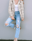 Plaid Removable Hood Buttoned Shacket