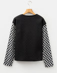 Checker Textured Patchwork Long Sleeve Top