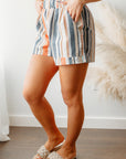 Estella Stripe Vintage Washed Elastic Frill Waist Casual Shorts