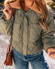 Teddy Collar Flap Pockets Quilted Puffer Jacket