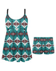 Teal Aztec Swim Dress & Shorts Set