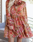 Floral Half-Button Long Sleeve Ruffle Mini Dress