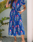 Floral Puff Sleeve V-Neck Midi Dress
