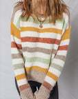 Stripe Colorblock Drop Shoulder Crewneck Sweater
