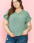 Lakelynn Petal Sleeve Jacquard V Neck Plus Size Blouse