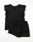 Pearl Textured Ruffled Sleeve Tee and Shorts Set