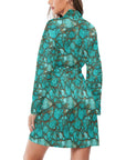 All Turquoise Women's Long Sleeve Belted Satin Feel Dressing Lounge Robe