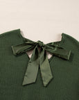 Bow Back Lantern Sleeve V-Neck Sweater