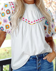 Khaleesi Embroidered Smocked Neck Puff Sleeve Top