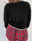 Bow Contrast Trim Long Sleeve Cropped Christmas Sweater