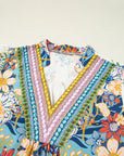 Plus Size Floral V-Neck Puff Sleeve Blouse