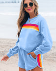 Colorblock Stripe Pullover and Shorts Set
