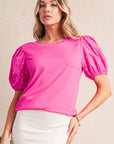 Pearl Beaded Puff Sleeve Ribbed Top