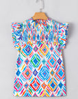 Reign Flutter Sleeve Mock Neck Shirred Blouse