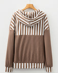 Stripe Patchwork Waffle Knit Buttoned Hoodie