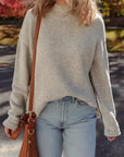 Waffle Knit Ribbed High Neck Drop Shoulder Sweater