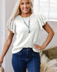 Solid Layered Ruffle Short Sleeve Round Neck Top