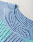 Colorblock Checker Short Sleeve Sweater