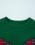 Plaid Bow Drop Shoulder Christmas Sweater