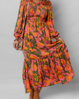 Floral Puff Sleeve Smocked Ruffle Maxi Dress