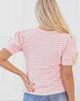 Dylan Stripe Textured Puff Sleeve Top